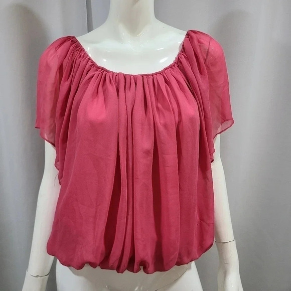 Alice + Olivia Size XS‎ Scoop Neck Chiffon Peasant Blouse Top Pink - Picture 1 of 8